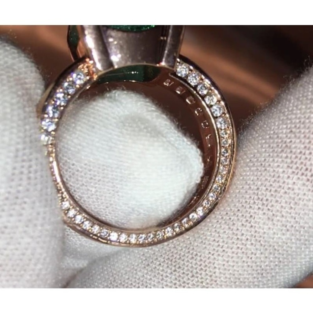New 6 Rose Gold Simulated Emerald Cocktail Ring‎ Antique Solitaire Baguettes CZ - Picture 3 of 5